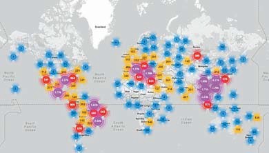 Карта расположения скомпрометированных устройств, которые участвовали в DDoS-атаке (данные Incapsula). Ответственность взяли на себя группы хакеров Anonimous и New World Hackers.