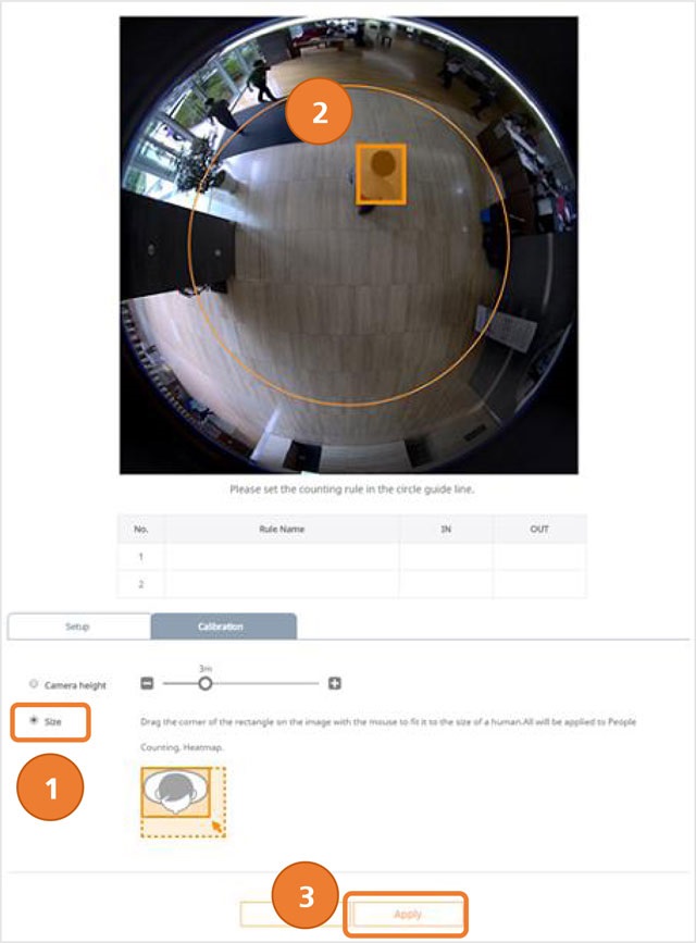 Настройка функций видеоаналитики для ритейла в камерах Wisenet. Калибровка по размеру людей на изображении